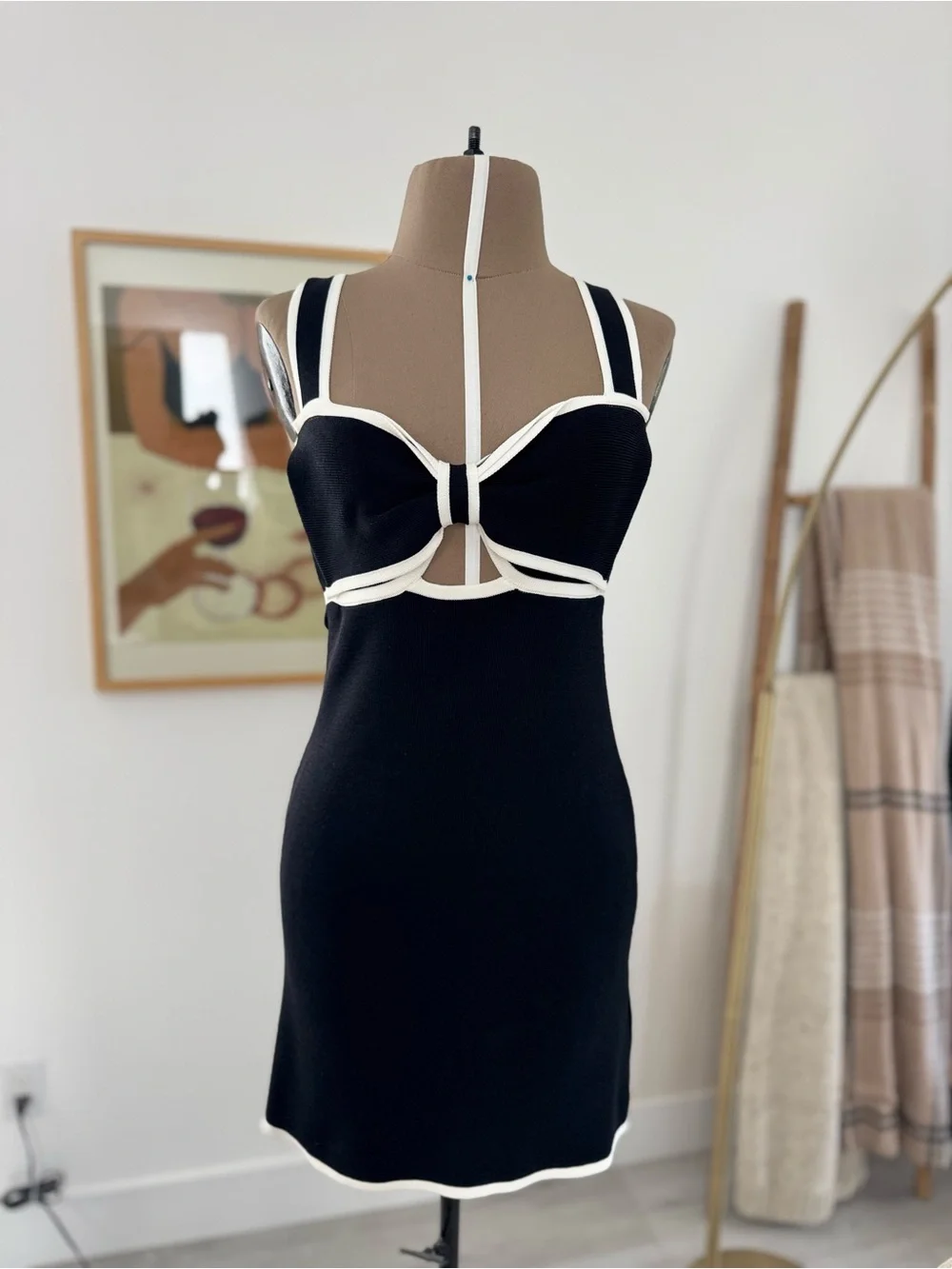 Maeve Black Knit Dress with White Trim